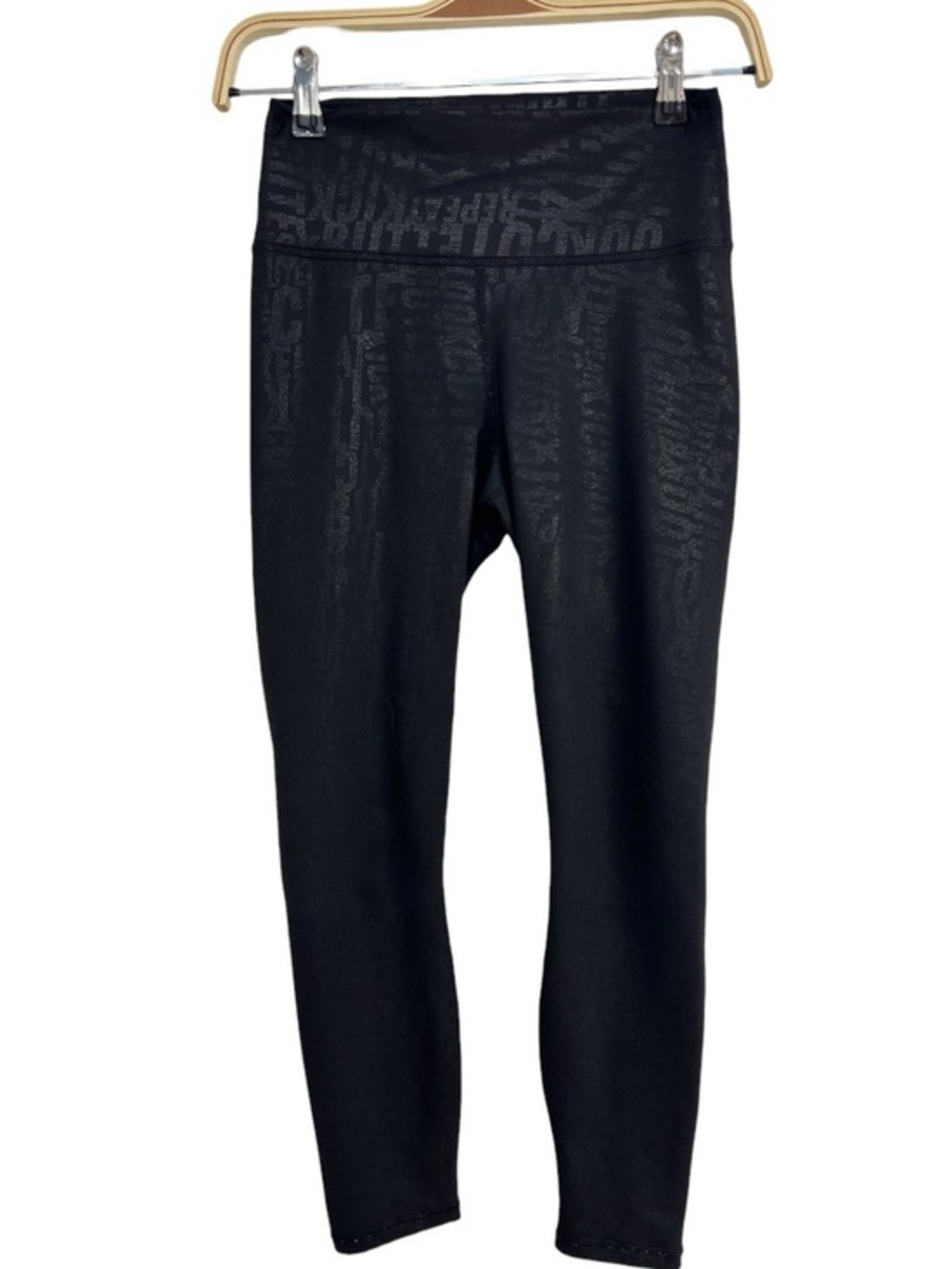 Fabletics PowerHold High Waisted 7/8 Leggings XS Black Logo Print Compression
